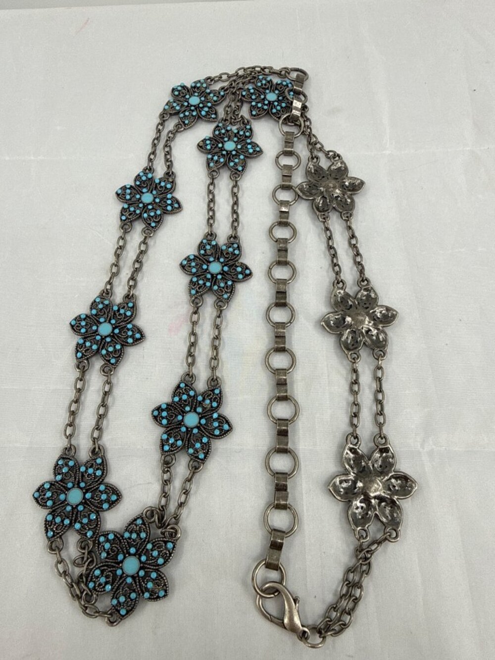 Vintage Boho Turquoise Flower Concho Chain Belt Western Cowgirl Hip Belt